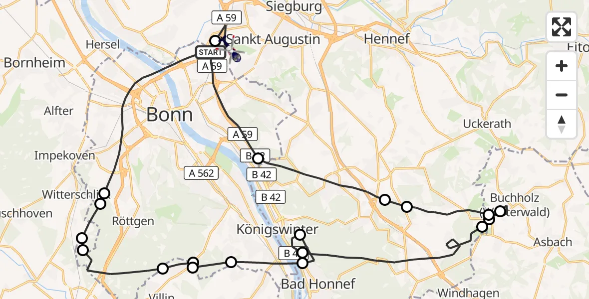 Flugroute Polizeihubschrauber Bonn - Sankt Augustin, 13 Oktober 2026, 11:20