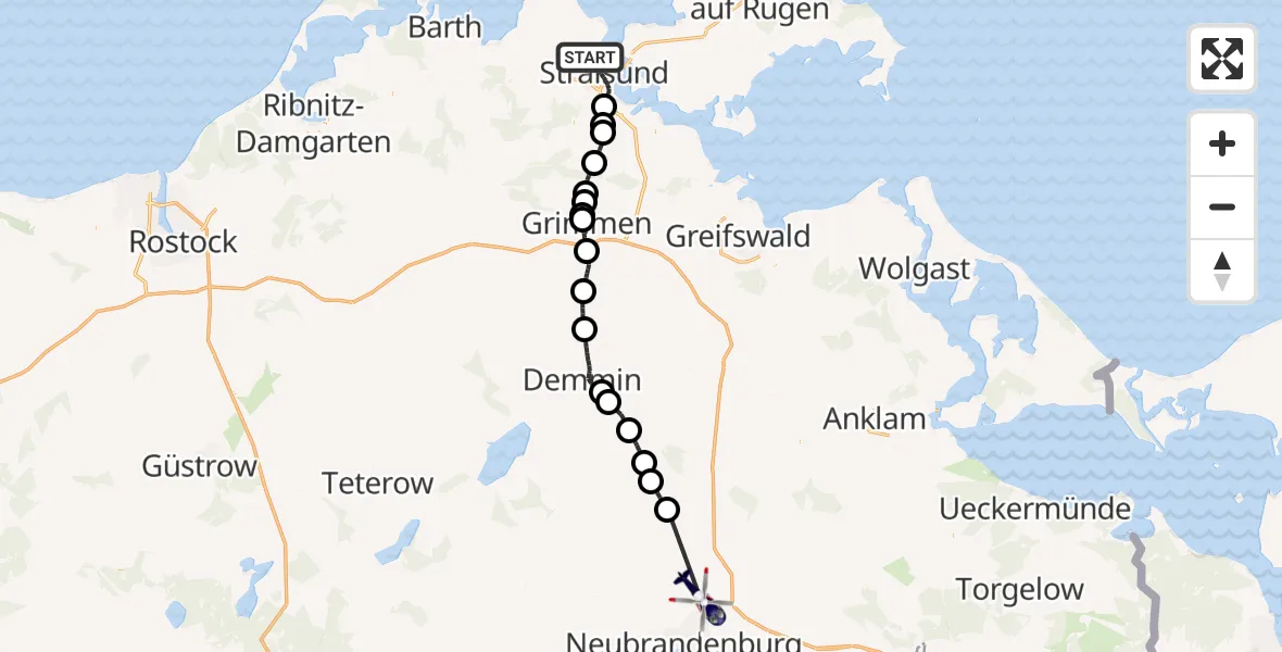 Flugroute Polizeihubschrauber Stralsund - Trollenhagen, 13 Oktober 2026, 11:23
