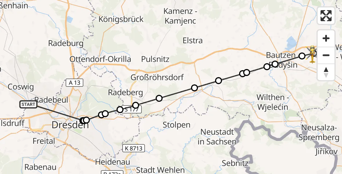 Flugroute Rettungshubschrauber Dresden - Bautzen Flugplatz, 13 Oktober 2026, 11:30