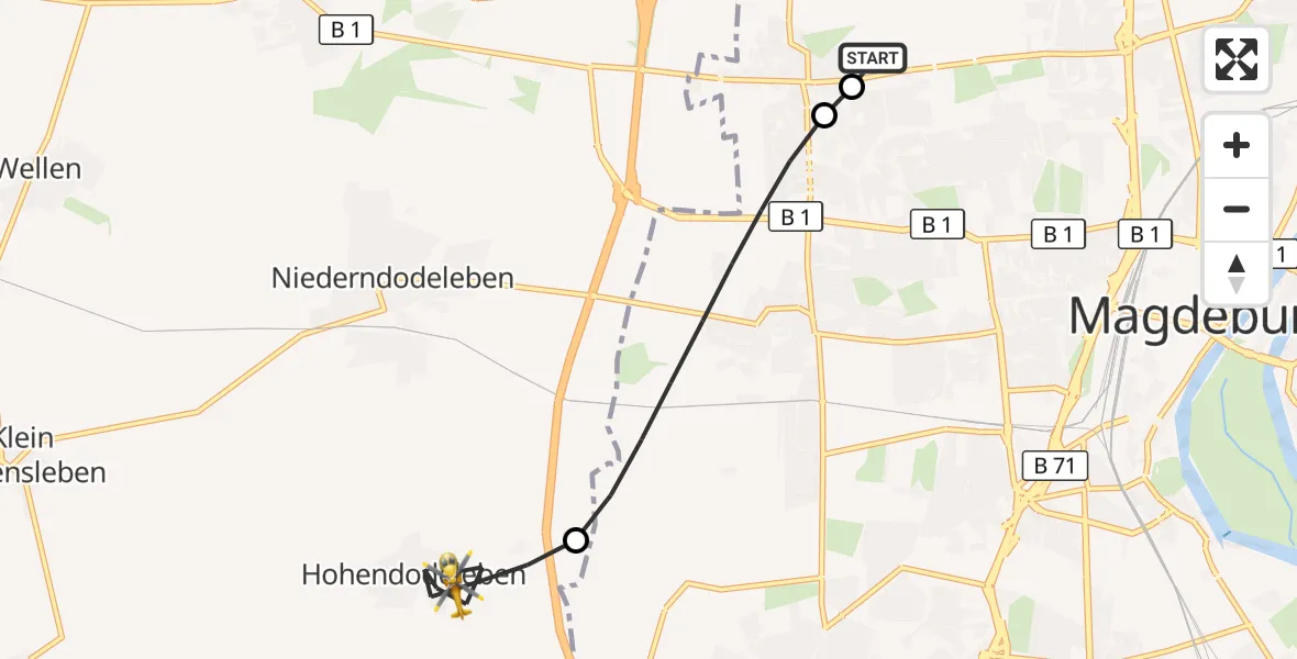 Flugroute Rettungshubschrauber Magdeburg Hospital - Wanzleben-Börde, 13 Oktober 2026, 11:35