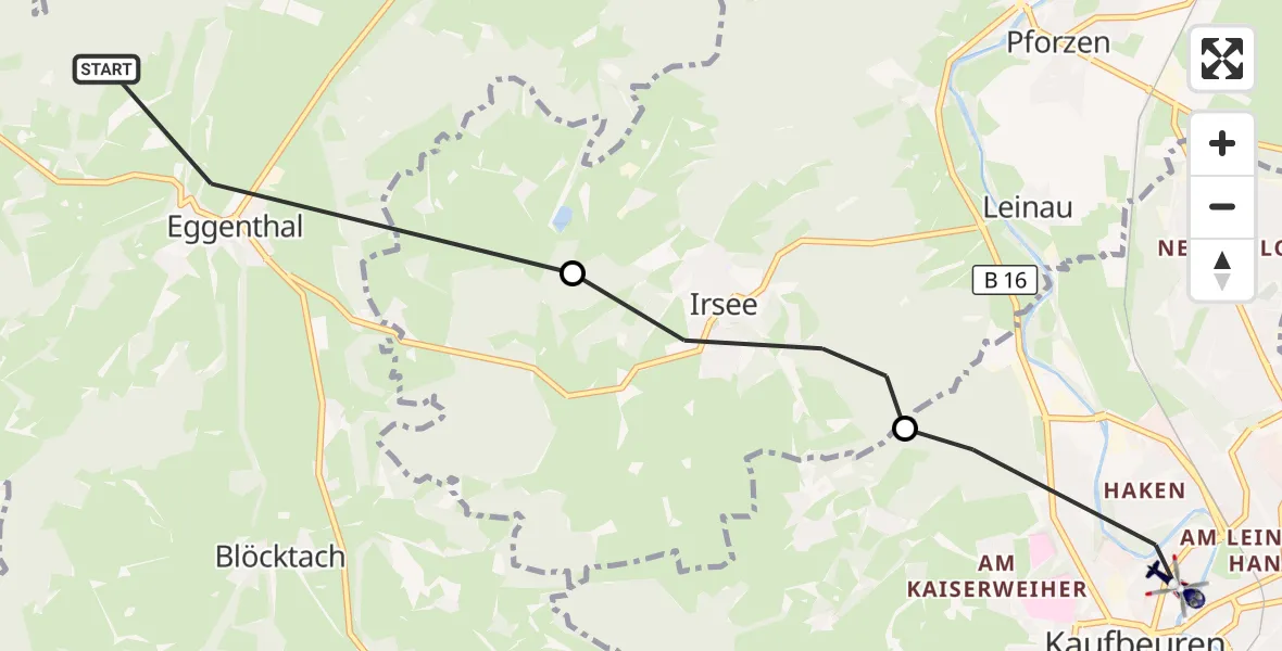 Flugroute Polizeihubschrauber Eggenthal - Kaufbeuren, 13 Oktober 2026, 11:35