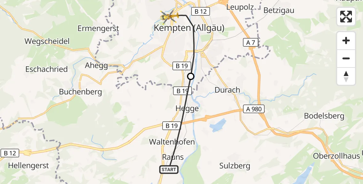 Flugroute Rettungshubschrauber Waltenhofen - Kempten (Allgäu), 13 Oktober 2026, 11:36