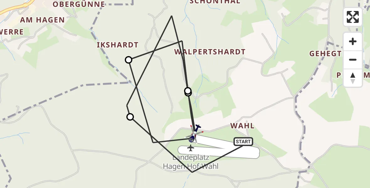 Flugroute Polizeihubschrauber Hagen-Hof-Wahl Flugplatz - Hagen-Hof-Wahl Flugplatz, 13 Oktober 2026, 11:37