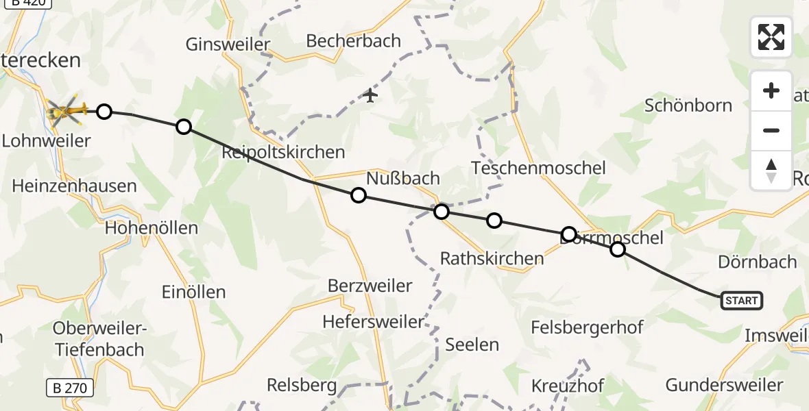 Flugroute Rettungshubschrauber Rockenhausen - Lohnweiler, 13 Oktober 2026, 11:41