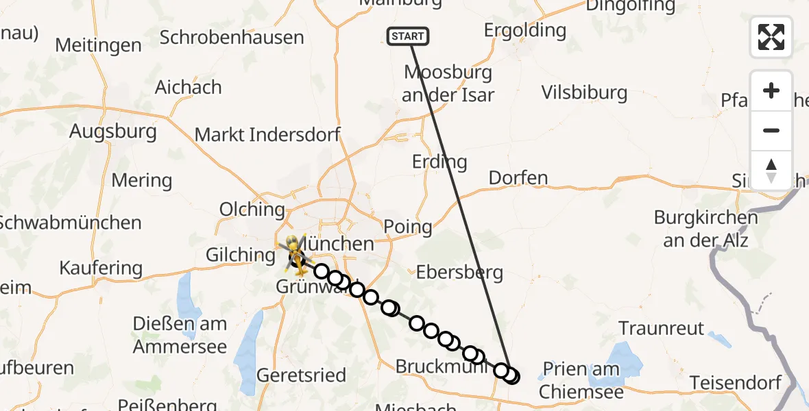 Flugroute Rettungshubschrauber Rudelzhausen - DRF Air Rescue München Hubschrauberlandeplatz, 13 Oktober 2026, 11:43