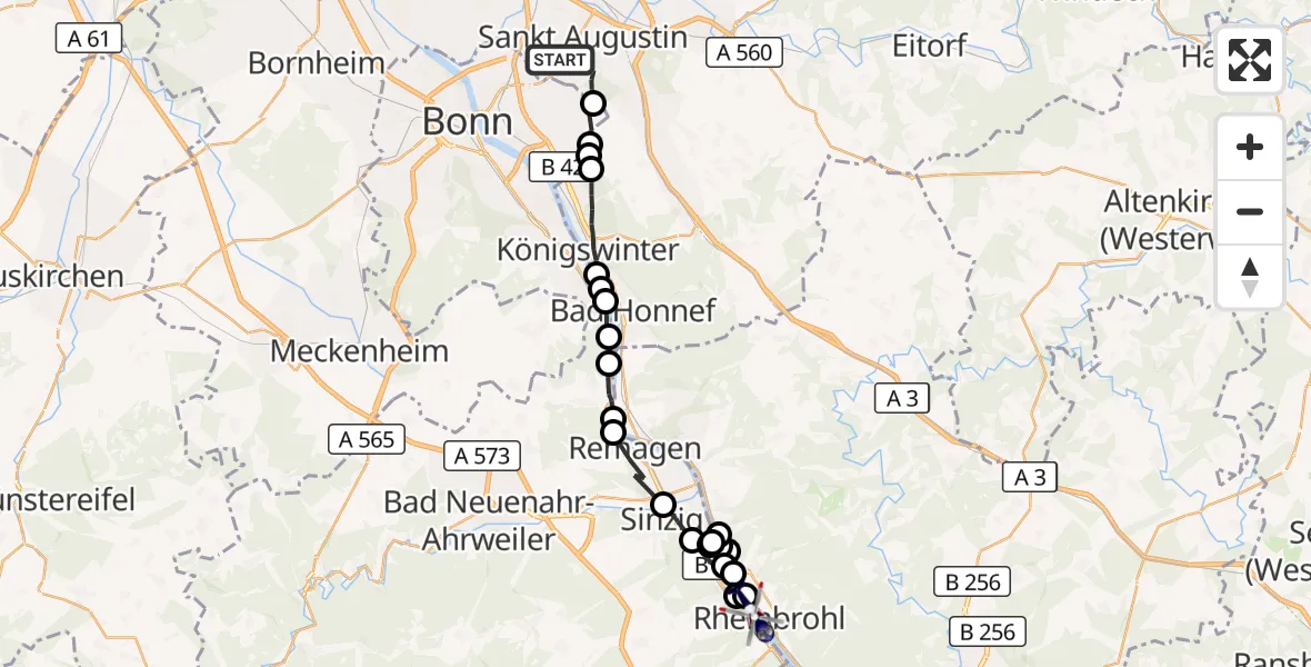 Flugroute Polizeihubschrauber Sankt Augustin - Rheinbrohl, 13 Oktober 2026, 11:45