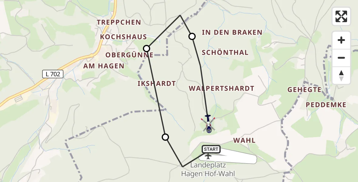 Flugroute Polizeihubschrauber Hagen-Hof-Wahl Flugplatz - Hagen-Hof-Wahl Flugplatz, 13 Oktober 2026, 11:46