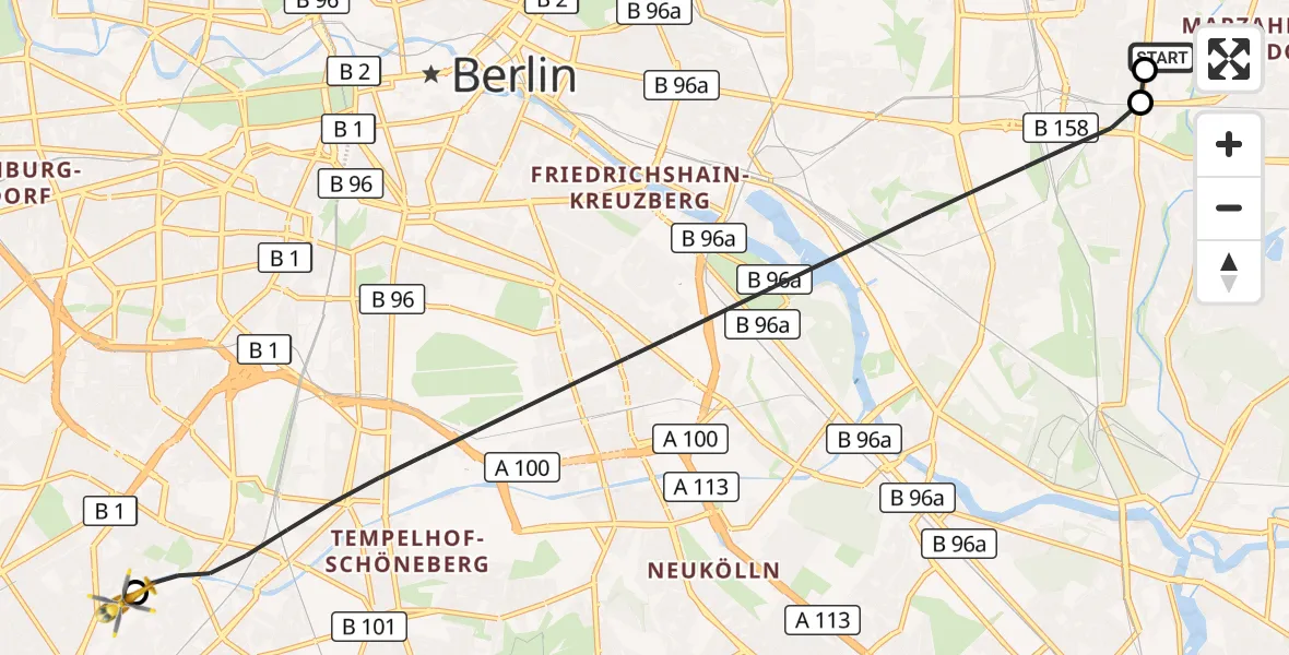 Flugroute Rettungshubschrauber Berlin Emergency Hospital - Charité Clinic Benjamin Franklin Campus, 13 Oktober 2026, 11:46