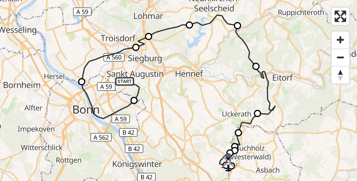 Flugroute Polizeihubschrauber Sankt Augustin - Königswinter, 13 Oktober 2026, 11:46
