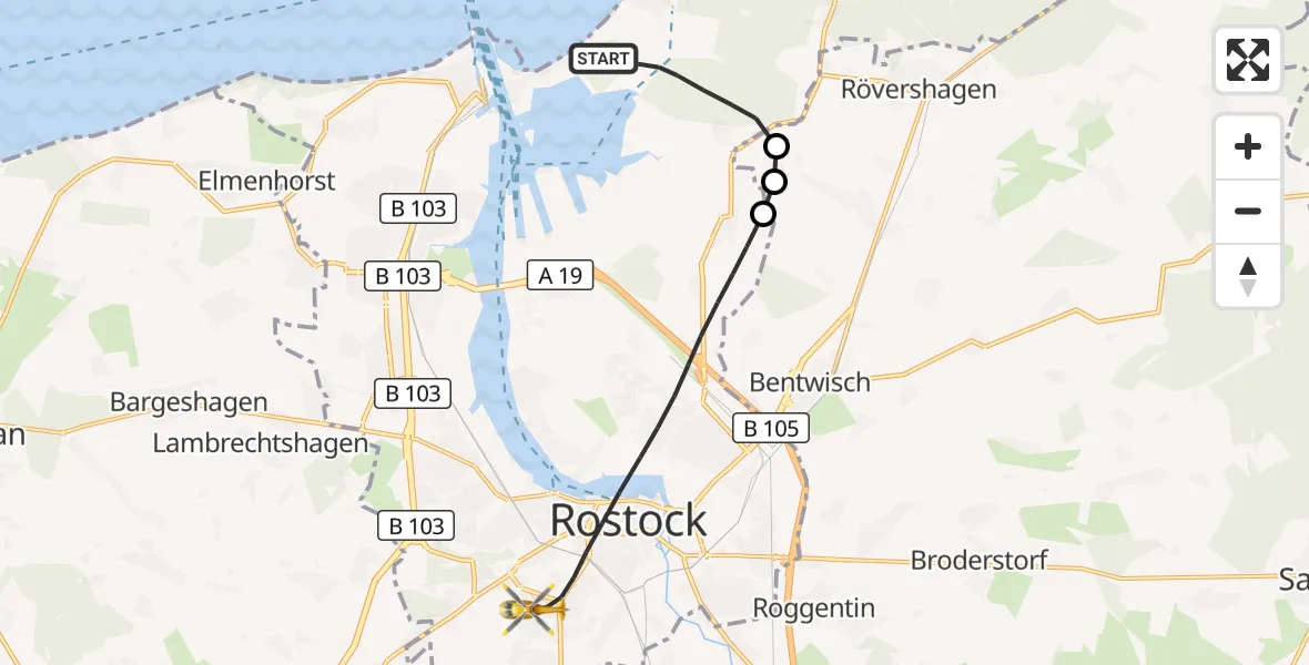 Flugroute Rettungshubschrauber Rostock - Rostock, 13 Oktober 2026, 11:47
