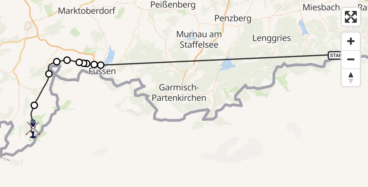 Flugroute Polizeihubschrauber Schliersee - Oberstdorf, 13 Oktober 2026, 11:49