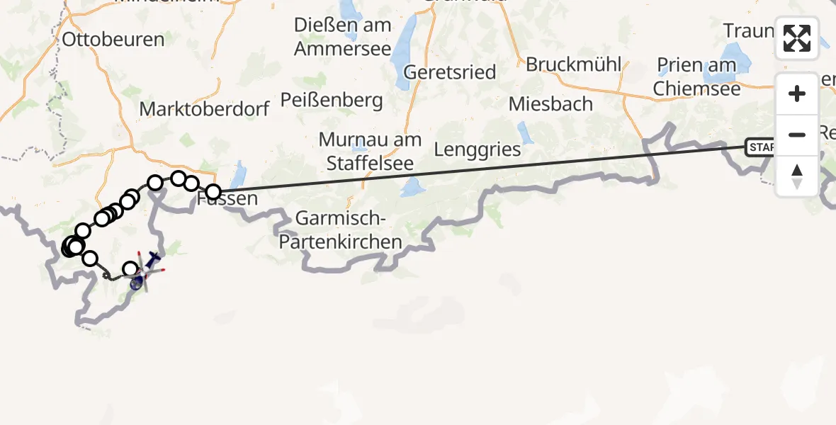 Flugroute Polizeihubschrauber Ruhpolding - Bad Hindelang, 13 Oktober 2026, 11:50