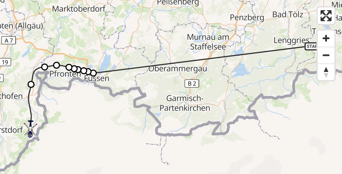Flugroute Polizeihubschrauber Kreuth - Bad Hindelang, 13 Oktober 2026, 11:50