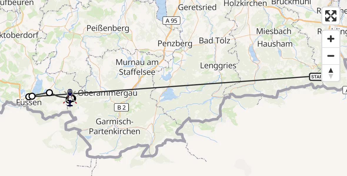 Flugroute Polizeihubschrauber Kiefersfelden - Ettaler Forst, 13 Oktober 2026, 11:51