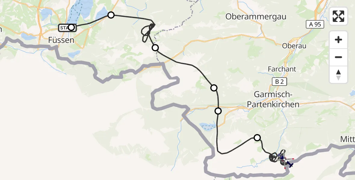 Flugroute Polizeihubschrauber Füssen - Garmisch-Partenkirchen, 13 Oktober 2026, 11:51