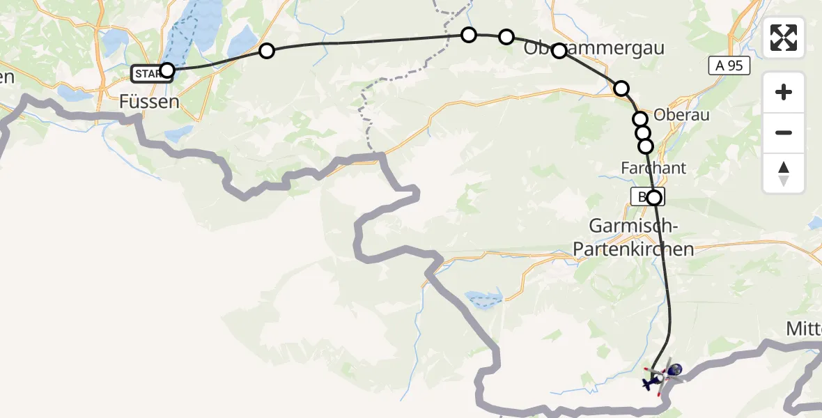 Flugroute Polizeihubschrauber Füssen - Garmisch-Partenkirchen, 13 Oktober 2026, 11:52