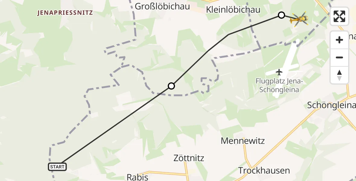 Flugroute Rettungshubschrauber Schlöben - Bürgel, 13 Oktober 2026, 12:00