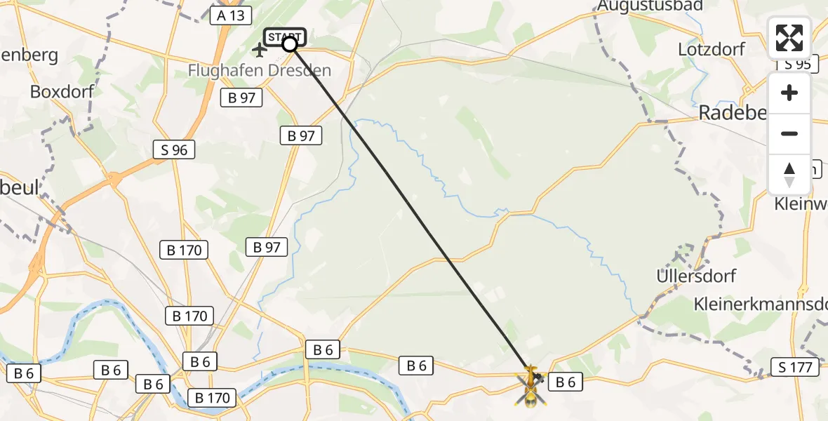 Flugroute Rettungshubschrauber Dresden Flughafen - Dresden, 13 Oktober 2026, 12:01