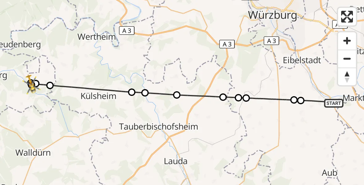 Flugroute Rettungshubschrauber Ochsenfurt - Eichenbühl, 13 Oktober 2026, 12:00