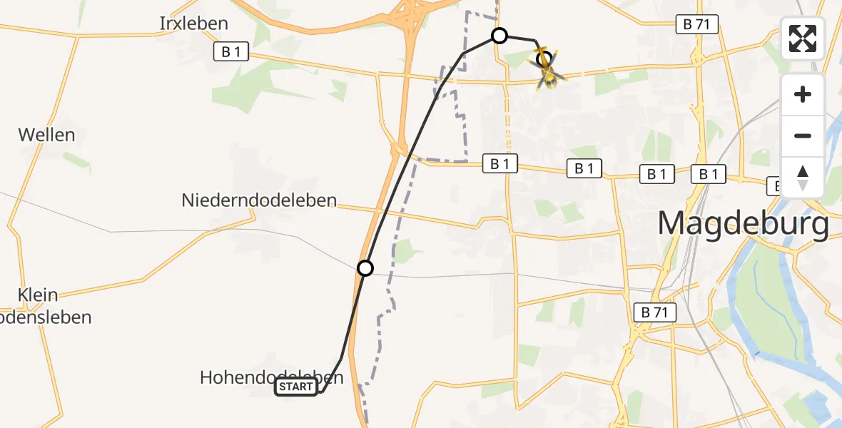 Flugroute Rettungshubschrauber Wanzleben-Börde - Magdeburg Hospital, 13 Oktober 2026, 12:02