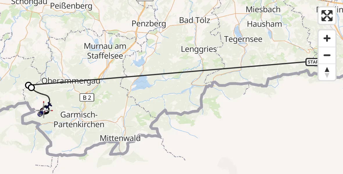 Flugroute Polizeihubschrauber Kiefersfelden - Ettaler Forst, 13 Oktober 2026, 12:13
