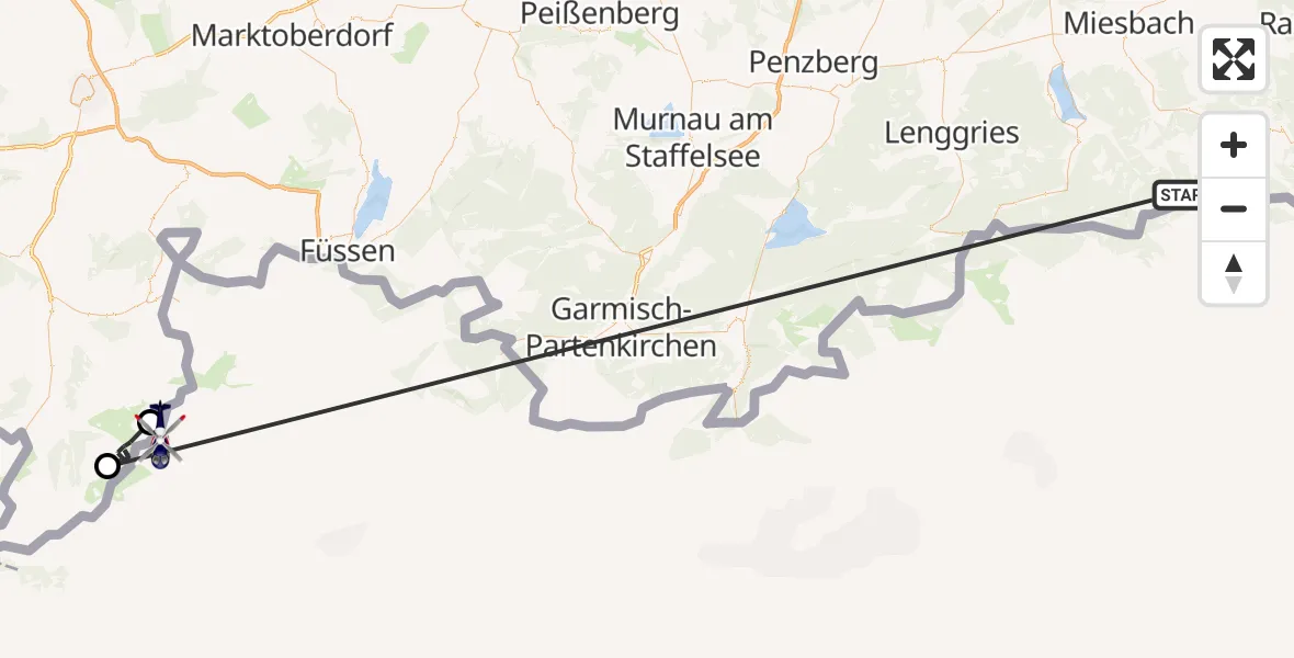 Flugroute Polizeihubschrauber Schliersee - Bad Hindelang, 13 Oktober 2026, 12:14