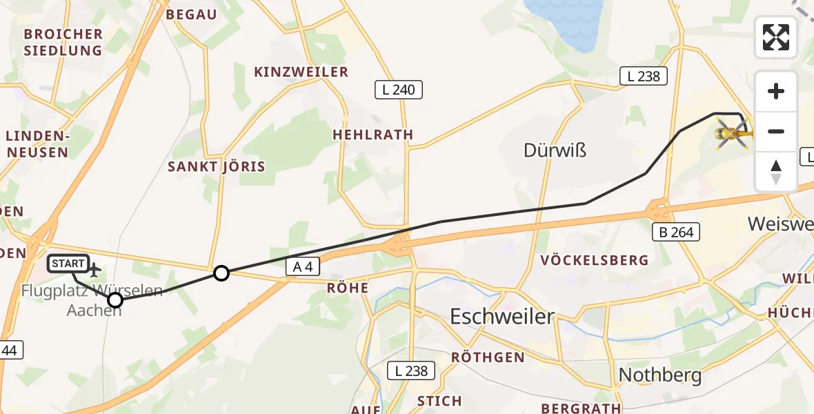Flugroute Rettungshubschrauber Aachen-Merzbrück Flughafen - Eschweiler, 13 Oktober 2026, 12:15