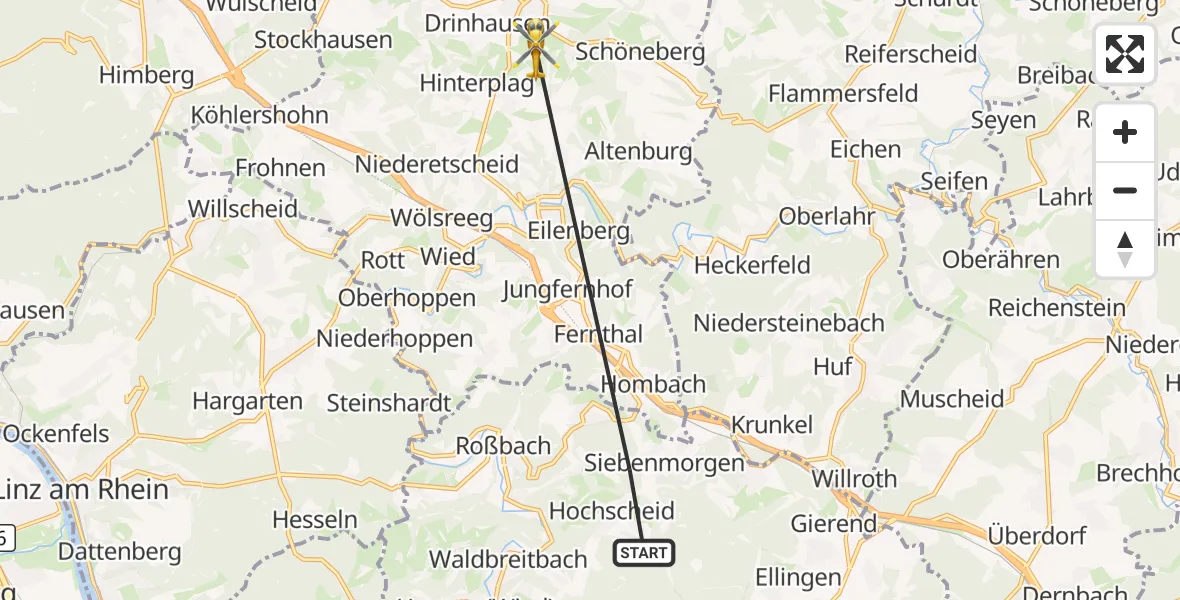 Flugroute Ambulanzhubschrauber Breitscheid - Asbach, 13 Oktober 2026, 12:15