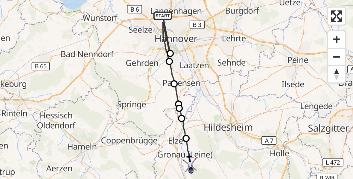 Flugroute Polizeihubschrauber Langenhagen - Gronau (Leine), 13 Oktober 2026, 12:16