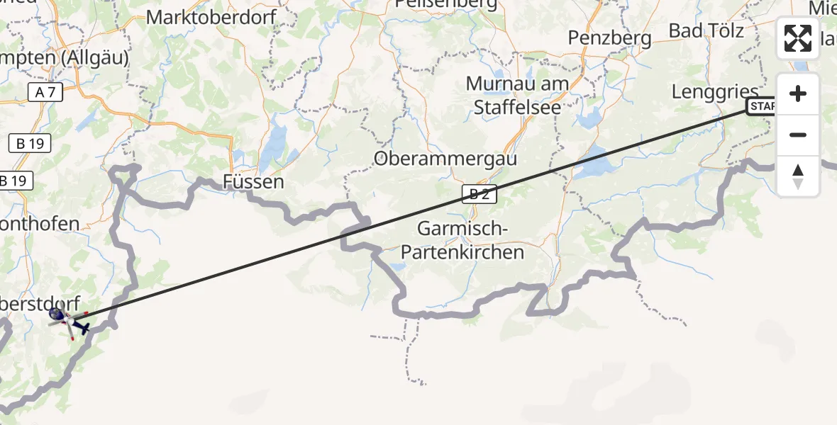 Flugroute Polizeihubschrauber Kreuth - Oberstdorf, 13 Oktober 2026, 12:16