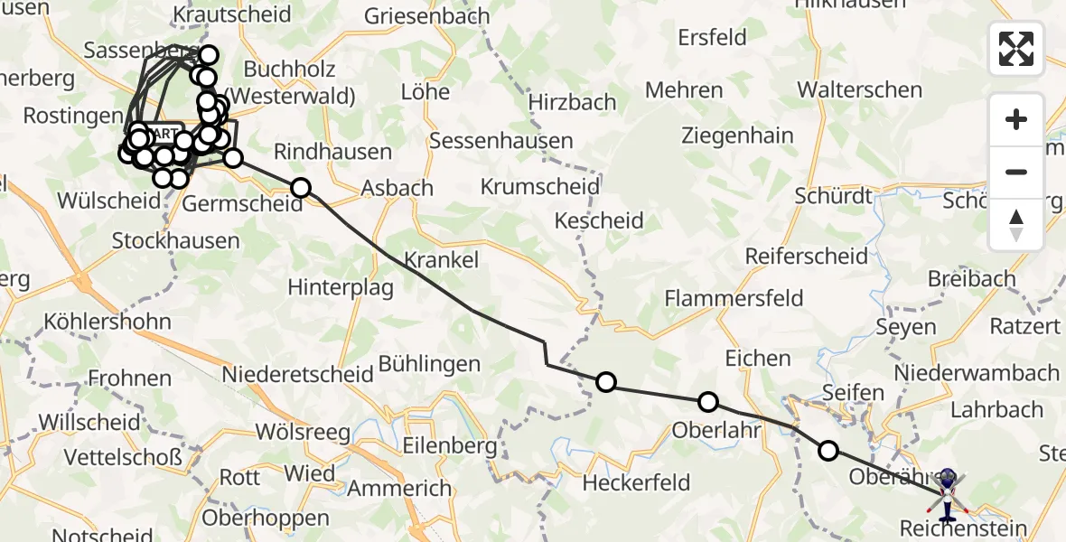 Flugroute Polizeihubschrauber Königswinter - Puderbach, 13 Oktober 2026, 12:20