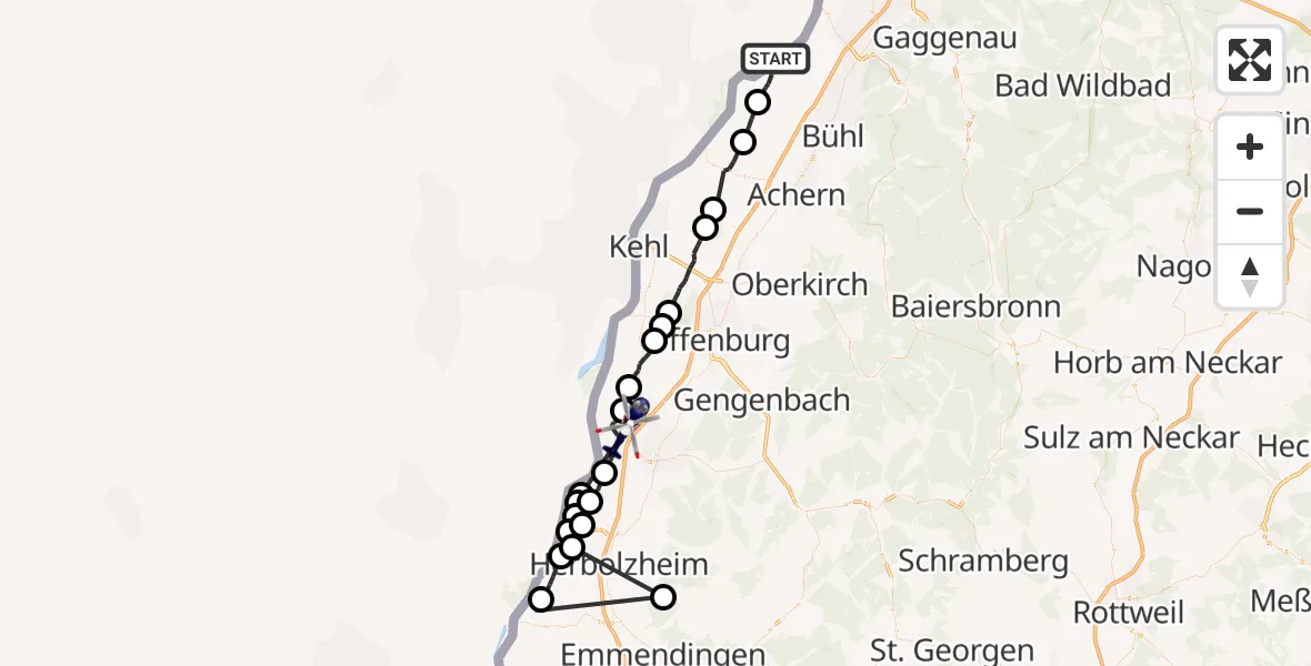 Flugroute Polizeihubschrauber Rheinmünster - Schwanau, 13 Oktober 2026, 12:21