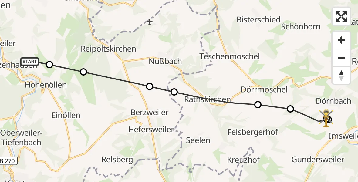 Flugroute Rettungshubschrauber Heinzenhausen - Rockenhausen, 13 Oktober 2026, 12:23