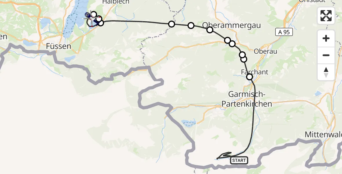 Flugroute Polizeihubschrauber Garmisch-Partenkirchen - Schwangau, 13 Oktober 2026, 12:26