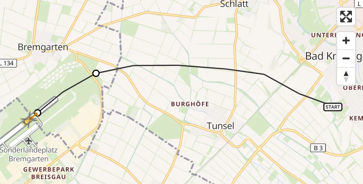Flugroute Rettungshubschrauber Bad Krozingen - Bremgarten Flugplatz, 13 Oktober 2026, 12:27