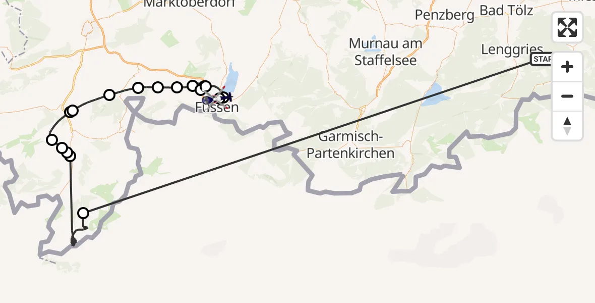 Flugroute Polizeihubschrauber Kreuth - Füssen, 13 Oktober 2026, 12:29
