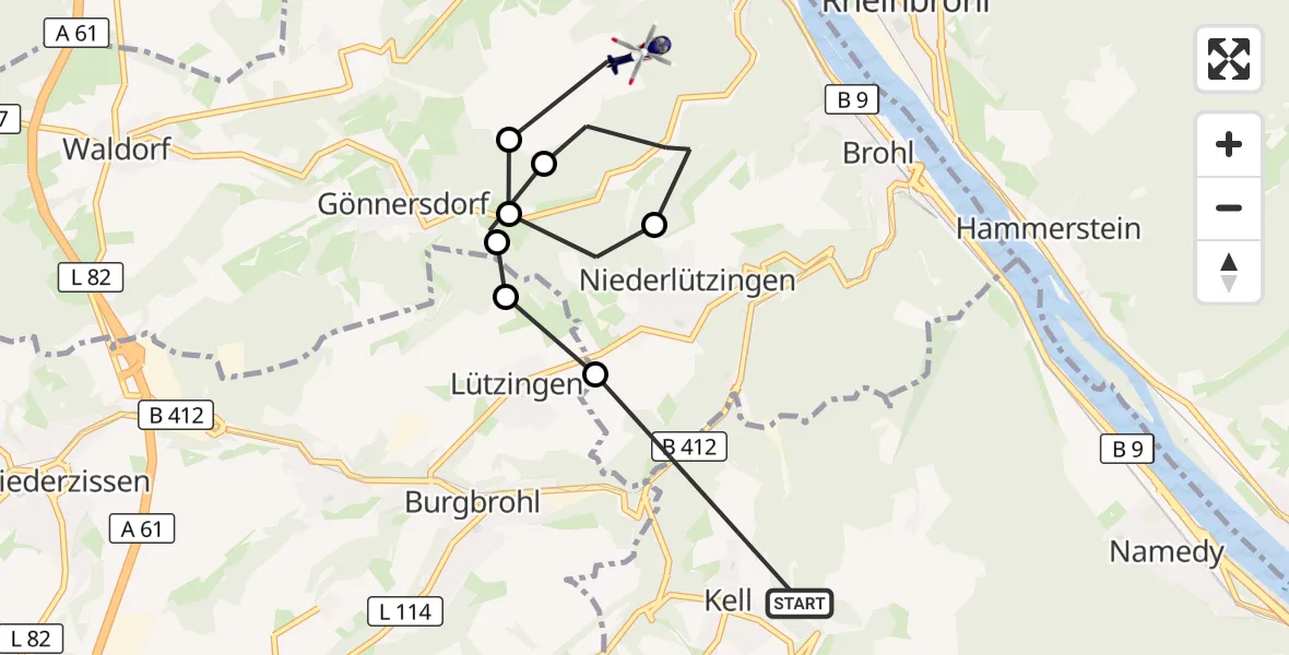 Flugroute Polizeihubschrauber Andernach - Bad Breisig, 13 Oktober 2026, 12:30