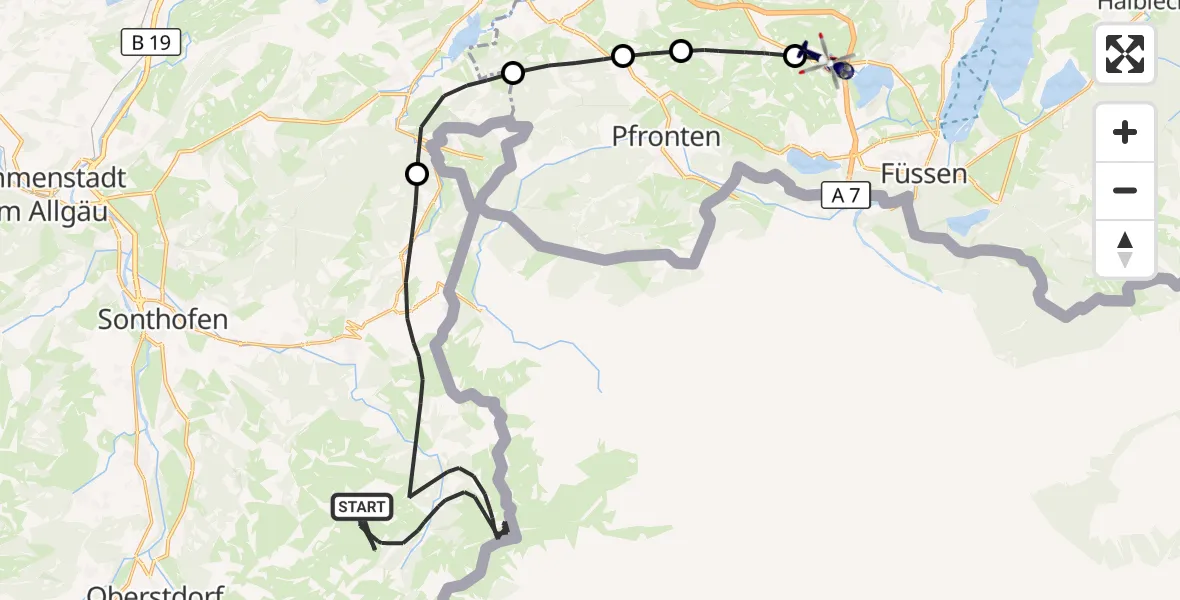 Flugroute Polizeihubschrauber Bad Hindelang - Hopferau, 13 Oktober 2026, 12:32