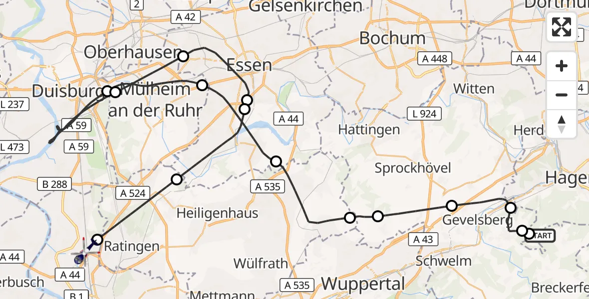 Flugroute Polizeihubschrauber Hagen-Hof-Wahl Flugplatz - Düsseldorf Flughafen, 13 Oktober 2026, 12:32