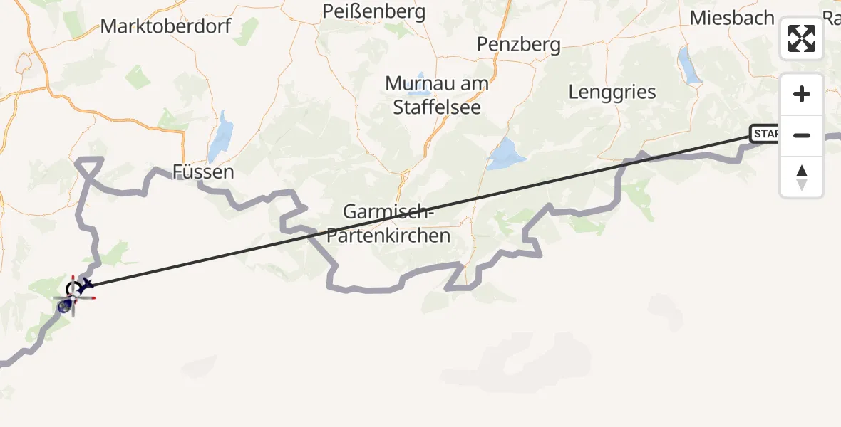 Flugroute Polizeihubschrauber Schliersee - Bad Hindelang, 13 Oktober 2026, 12:39