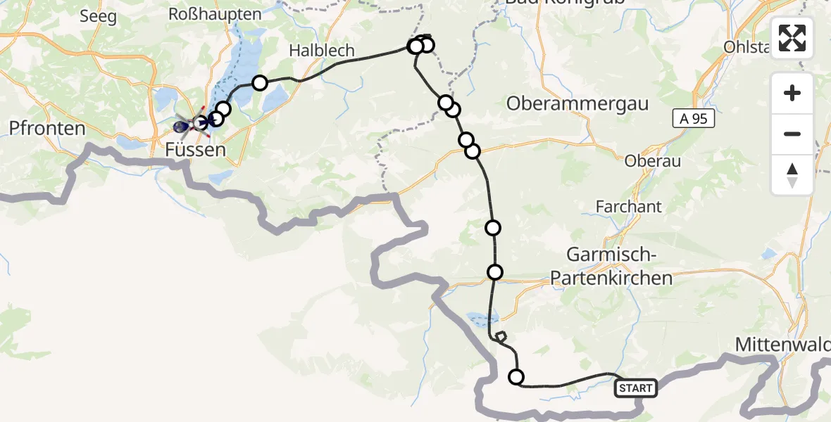 Flugroute Polizeihubschrauber Garmisch-Partenkirchen - Füssen, 13 Oktober 2026, 12:40