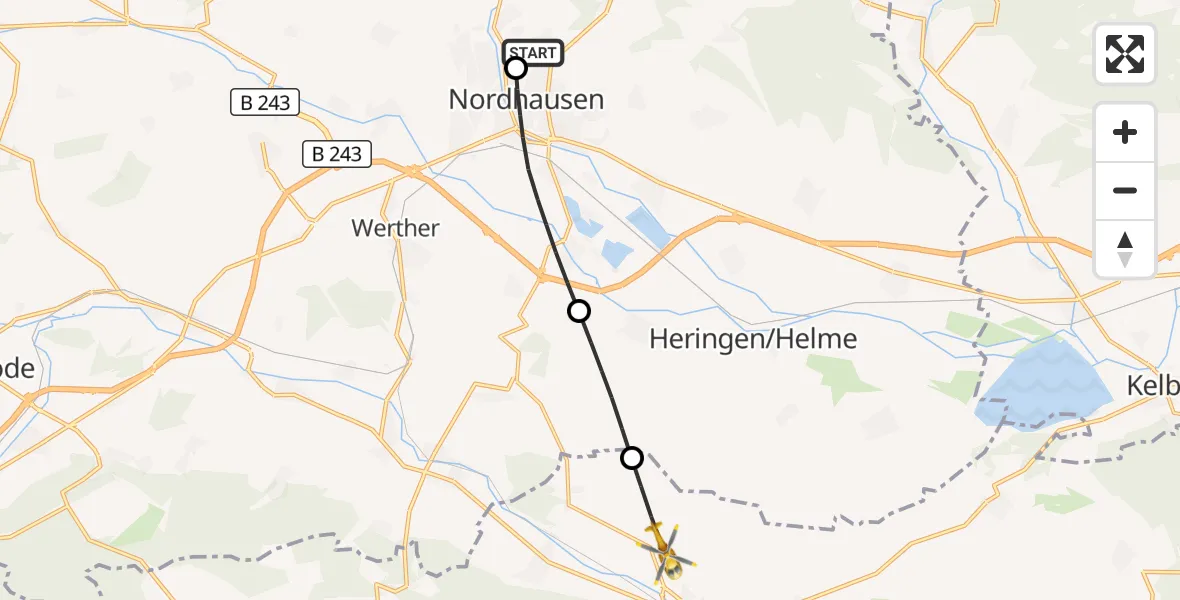Flugroute Rettungshubschrauber Südharz Hospital Nordhausen - Sondershausen, 13 Oktober 2026, 12:41
