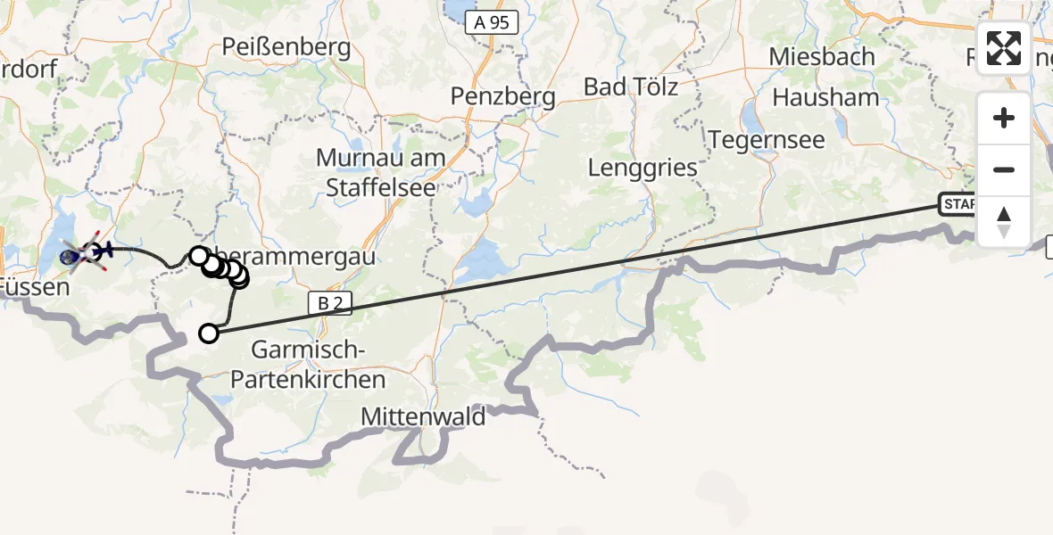 Flugroute Polizeihubschrauber Kiefersfelden - Schwangau, 13 Oktober 2026, 12:43