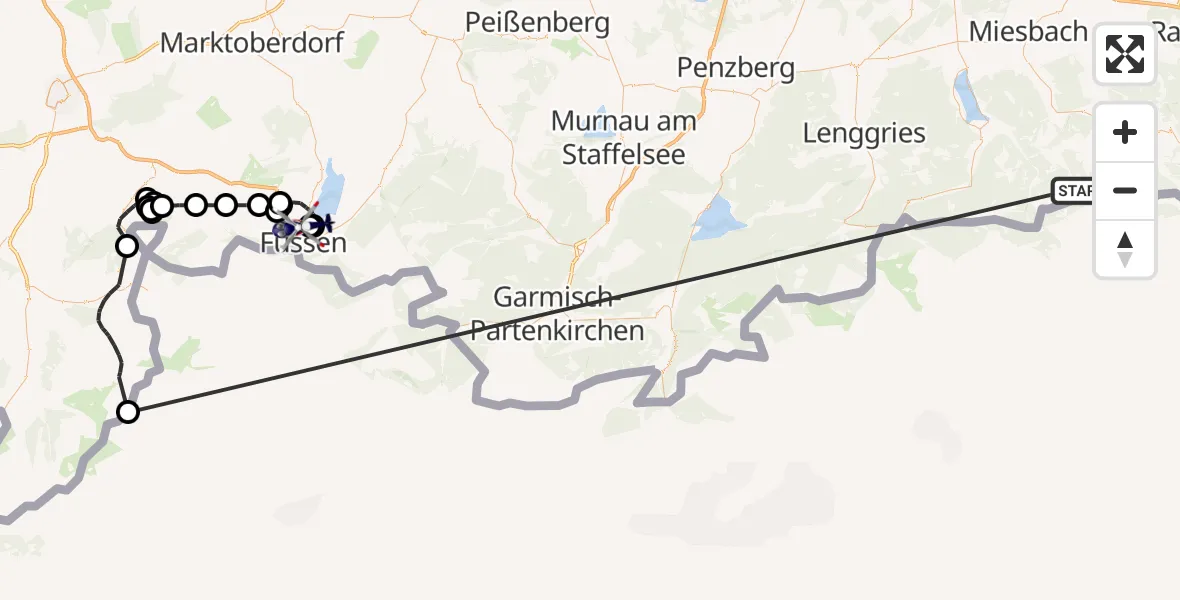 Flugroute Polizeihubschrauber Schliersee - Füssen, 13 Oktober 2026, 12:43