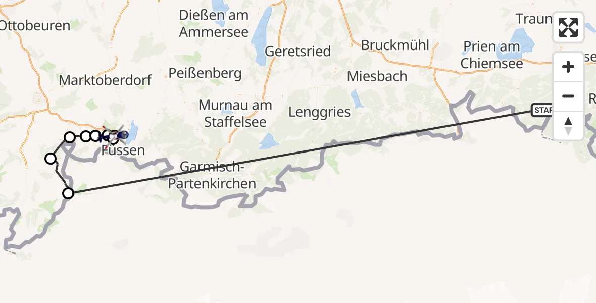 Flugroute Polizeihubschrauber Ruhpolding - Hopferau, 13 Oktober 2026, 12:43