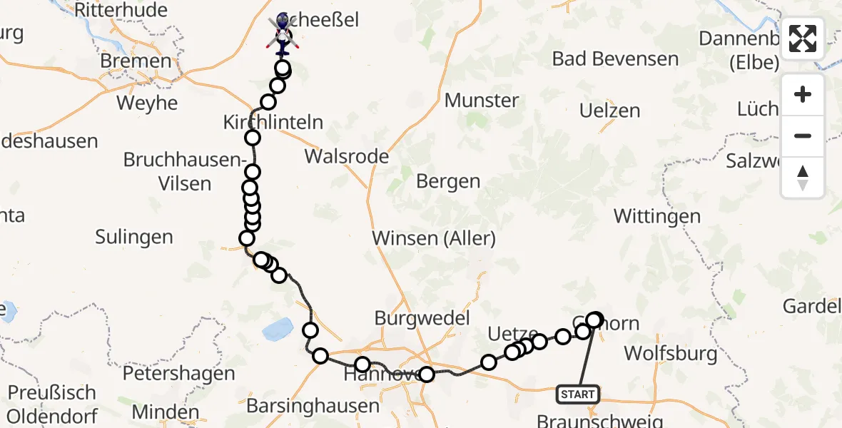 Flugroute Polizeihubschrauber Schwülper - Rotenburg (Wümme) Flugplatz, 13 Oktober 2026, 12:44