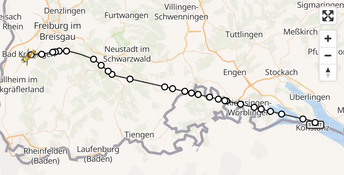 Flugroute Ambulanzhubschrauber Konstanz Hospital - Bad Krozingen, 13 Oktober 2026, 12:50