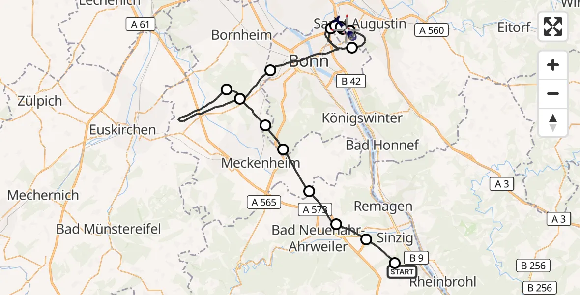 Flugroute Polizeihubschrauber Mönchsheide Segelflugfeld - Bonn-Hangelar Flugplatz, 13 Oktober 2026, 12:54