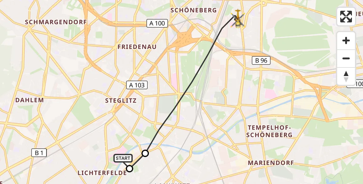 Flugroute Rettungshubschrauber Charité Clinic Benjamin Franklin Campus - Berlin, 13 Oktober 2026, 12:55