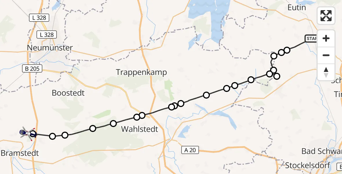 Flugroute Polizeihubschrauber Süsel - Wiemersdorf, 13 Oktober 2026, 12:55